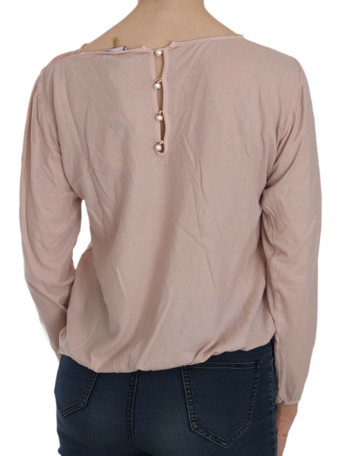 PINK MEMORIES Pink Lace See Through Long Sleeve Blouse