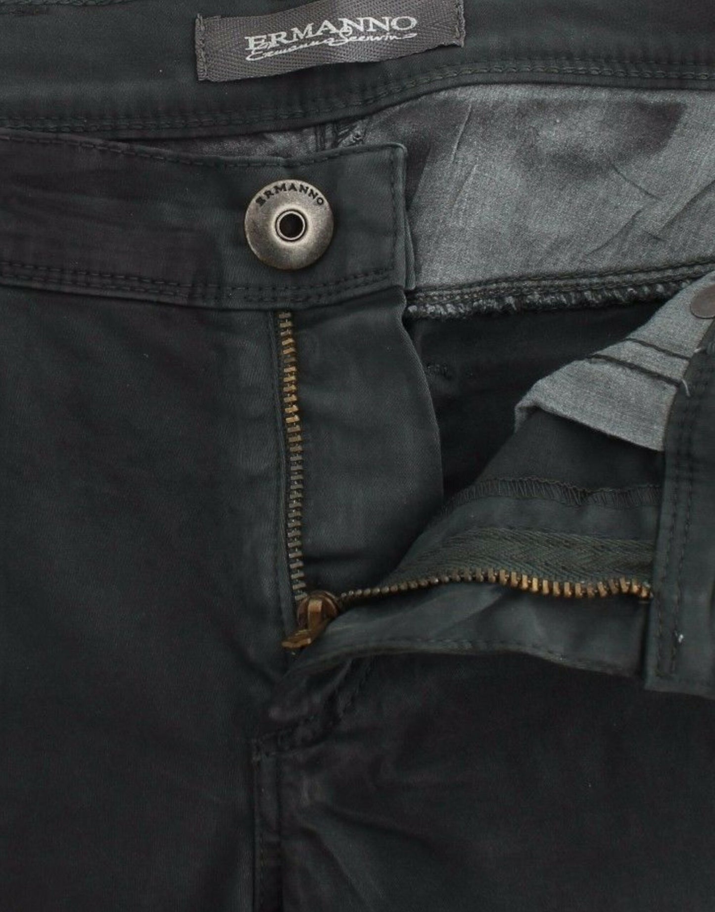 Green Slim Jeans Denim Pants Straight Leg Stretch