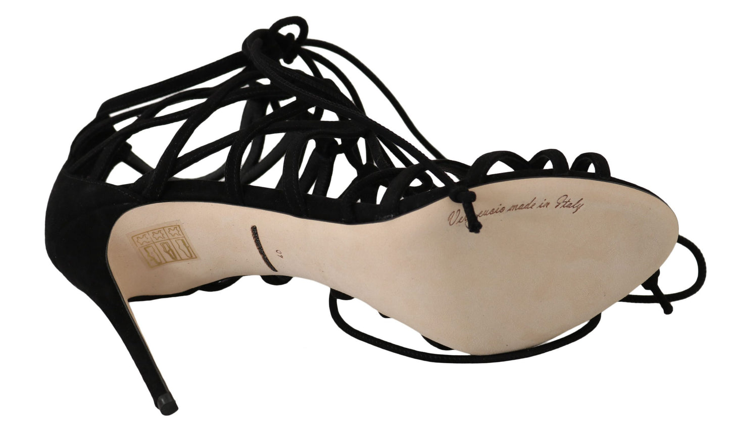 Black Suede Strap Stilettos Sandals