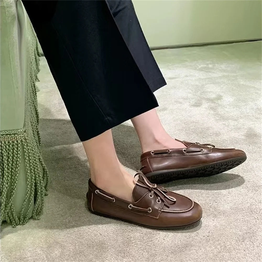 FEDONAS Ins Genuine Leather Flats Shoes Women Loafers Trend Vintage Suede Loafers Women's Casual British Style Flat Single Shoes